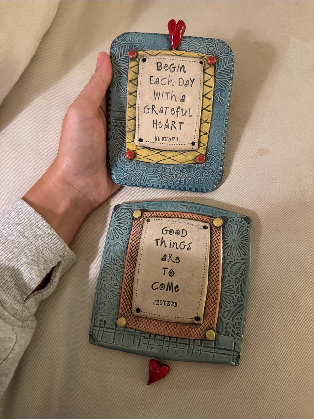 Set of Two Handmade Ceramic Quote/Proverb Wall Hangings